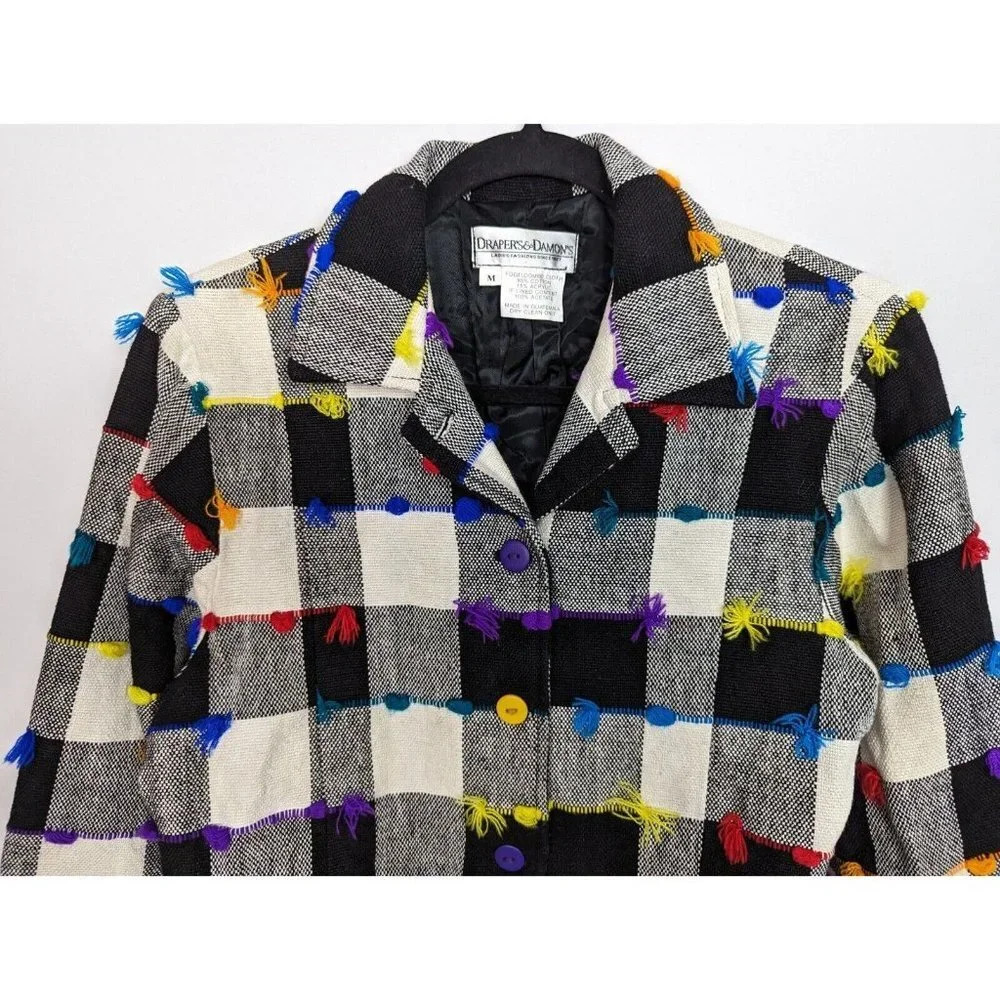 VTG 90s Drapers and Damons M Gingham Checkered Colorful Jacket Coat Button Up - Picture 7 of 13